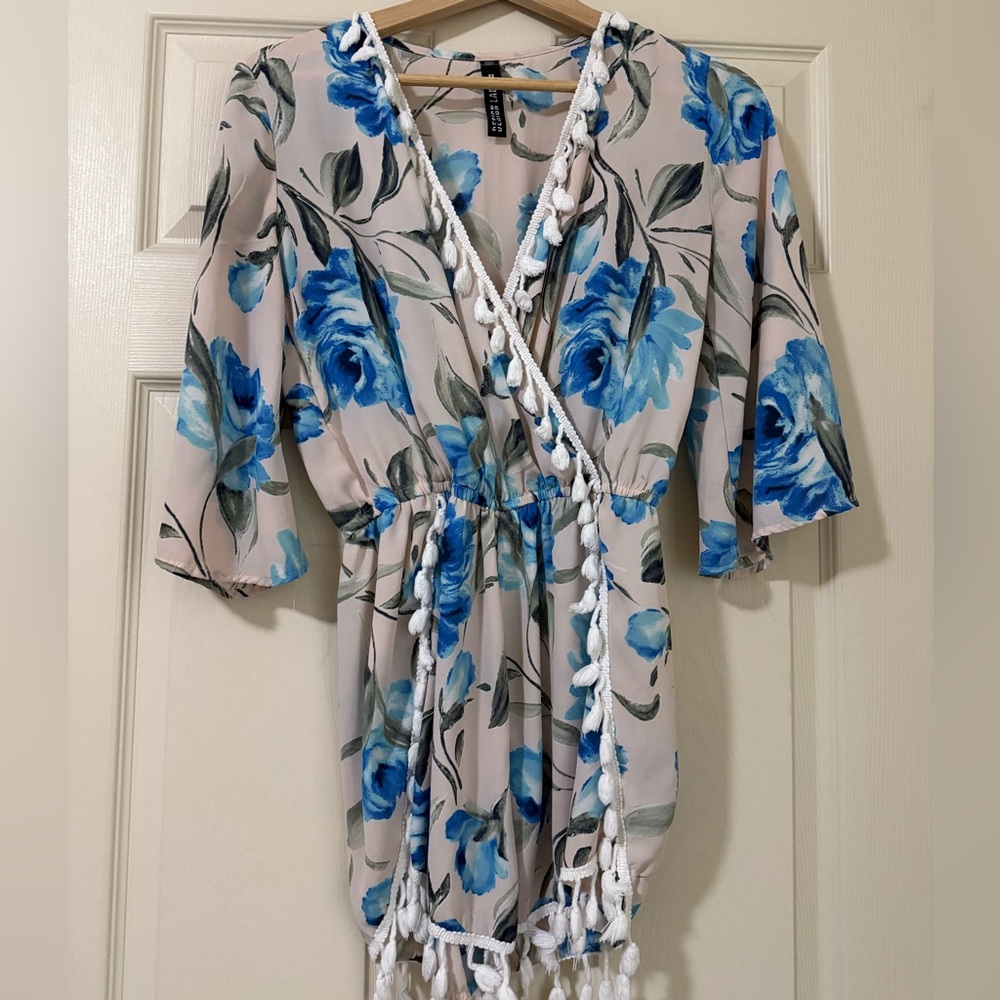 Design Lab Romper - blue white floral XS